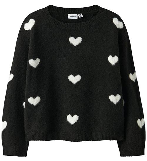 Name It Bluse - Strik - NkfOna - Black/Cloud Dancer Heart