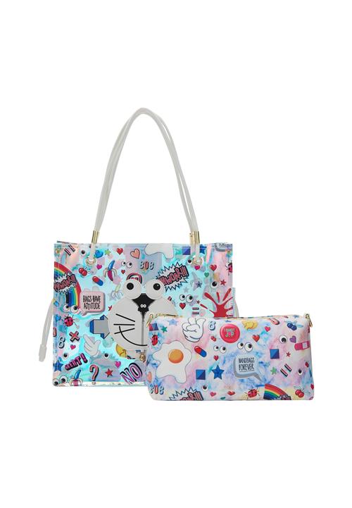 MYMO Shopper 'Pop Eyetheme'  himmelblå / rubinrød / sort / hvid