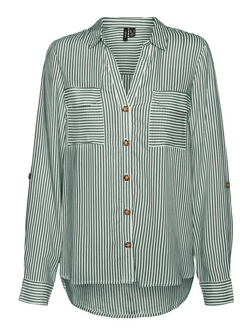 VERO MODA Bluse 'Bumpy'  mørkegrøn / hvid