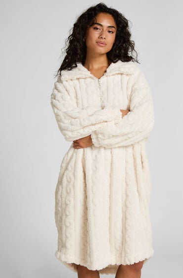 Hunkemöller Poncho i Kabelstrik Fleece Hvid