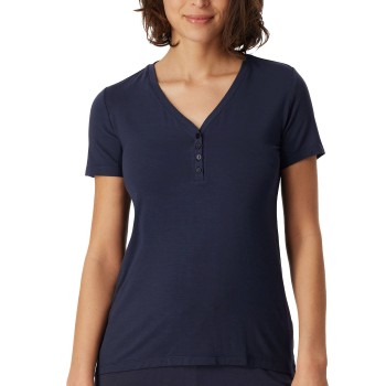 Schiesser Mix and Relax Henley Button Shirt Blå modal X-Small Dame