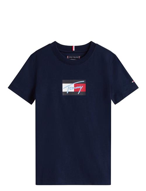 Tommy Script Flag Print Tee Ss Tommy Hilfiger Navy