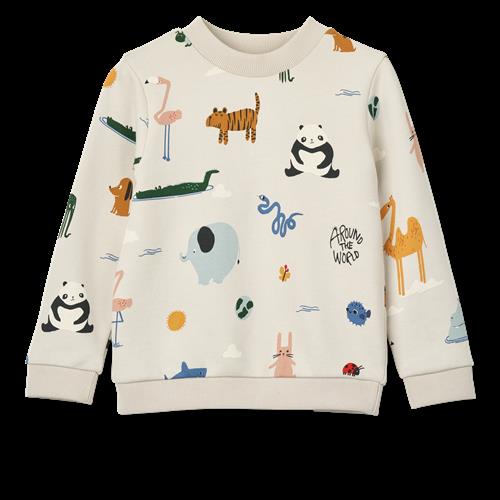 Liewood GOTS Thora Trykt Swearshirt Around The World / Sandy  Printed Swearshirt-110/116 cm  Beige  110/116 cm  unisex