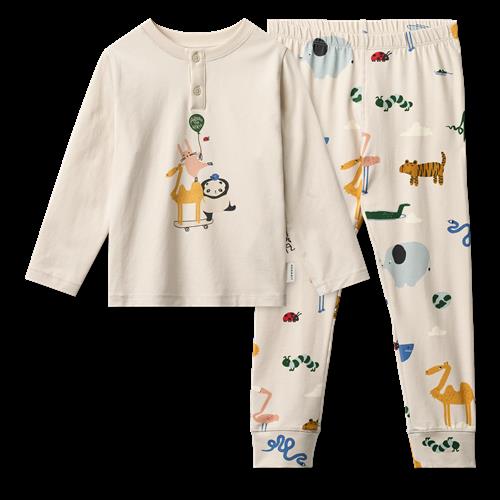 Liewood GOTS Wilhelm Pyjamas-sæt Med Tryk Around The World / Sandy  Printed Pyjamas Set-122/128 cm  Beige  122/128 cm  unisex