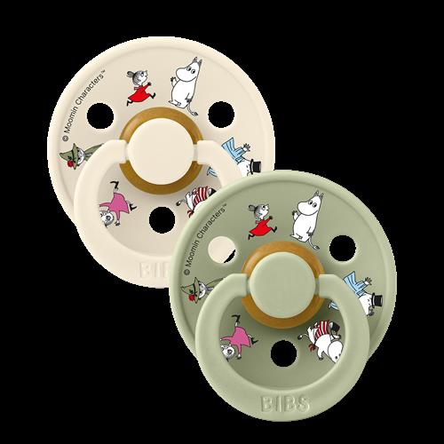 BIBS Bibs X Moomins Friends 2-pak Latex-sutter Ivory Sage  Ivory-Size 1 Latex Creme  0+ måneder  unisex