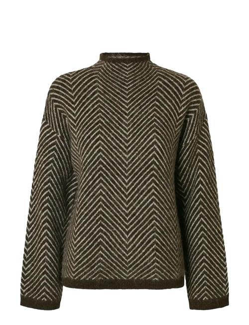 Slflulu Ls Herringb Knit High Neck Selected Brown