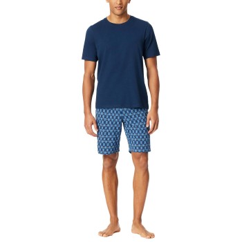 Schiesser Casual Essentials Short Sleeve Pyjama Marine mønster bomuld X-Large Herre