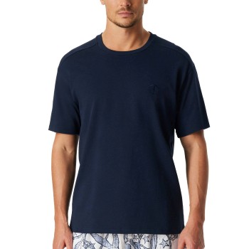 Schiesser Mix and Relax Men Short Sleeve Shirt Marineblå bomuld Large Herre
