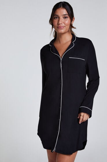 Hunkemöller Langærmet jerseyskjortekjole Essential Sort