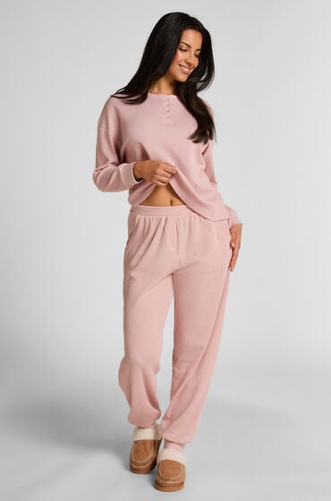 Se Hunkemöller Waffle joggingbukser pink ved Hunkemøller
