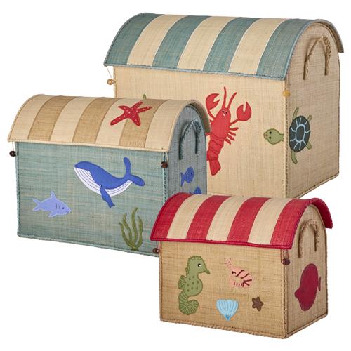 RICE A/S Sæt Med 3 Raffia-opbevaringshuse Naturale Ocean  Naturale Ocean One Size  Beige  One Size  mand
