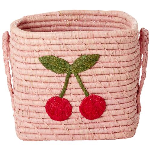 RICE Small Firkantet Kurv Af Raphia Big Cherry Embroidery One Size    One Size  unisex