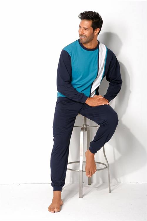 H.I.S Pyjamas lang  navy / turkis / hvid