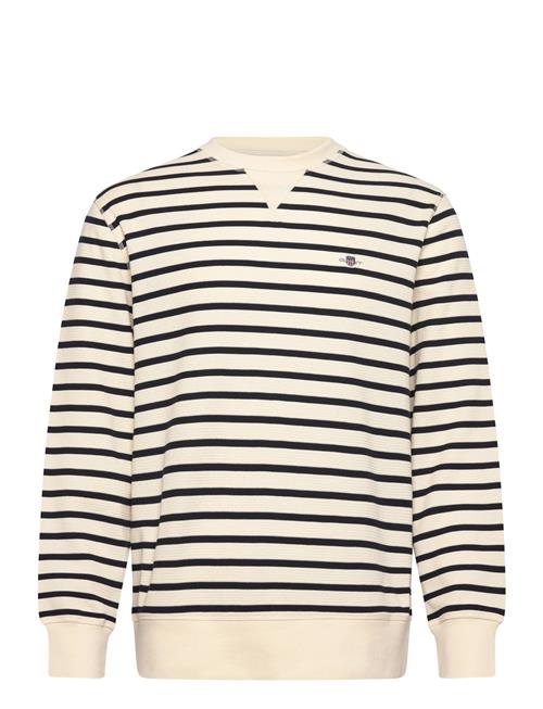 Striped Waffle Sweat C-Neck GANT Cream