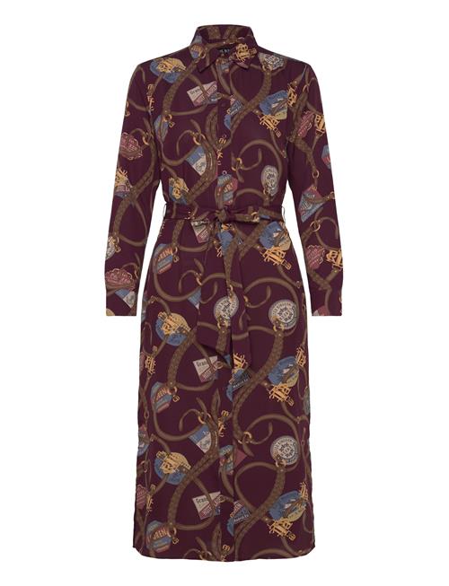 Belting-Print Crepe Shirtdress Lauren Ralph Lauren Burgundy