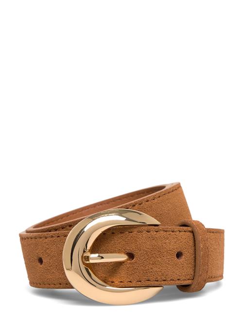 Leather Belt With Oval Buckle Mango Brown