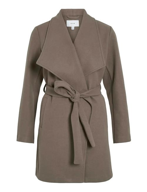 Vicooley Collar Belt Coat - Noos Vila Brown
