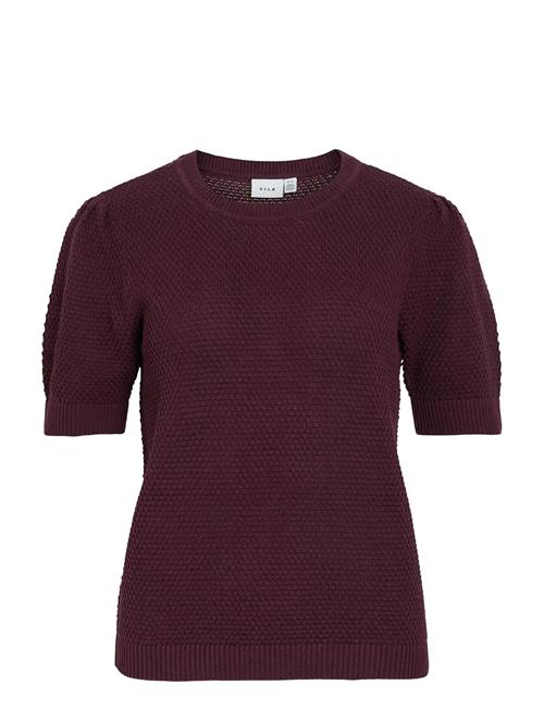 Se Vidalo O-Neck S/S Knit Top - Noos Vila Burgundy ved Booztlet