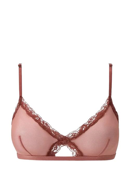 Mesh Lace Trim Triangle Bralette Understatement Underwear Pink