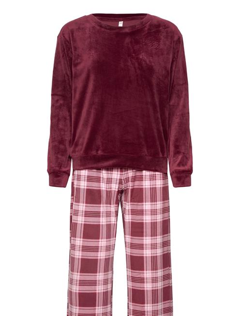 Pj Set Ls Velours Check Hunkemöller Red