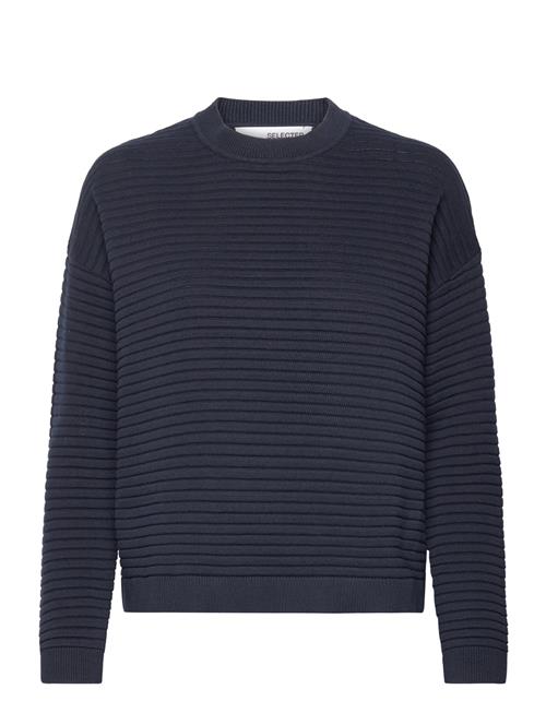 Slflaurina Oc Ls Knit O-Neck Selected Navy