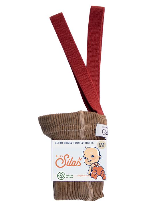 Silly Silas GOTS Bomuldsstrømpebukser Med Seler Acorn Brown With Maple Leaf  Acorn Brown with Maple Leaf-3-6 m  Brun  3-6 måneder  unisex