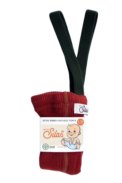 Silly Silas Silly Silas GOTS Fodløse Bomuldsstrømpebukser Med Seler Maple Leaf With Dark Forest Green  Maple Leaf with Dark Forest Green-3-4 Y  Rød  3