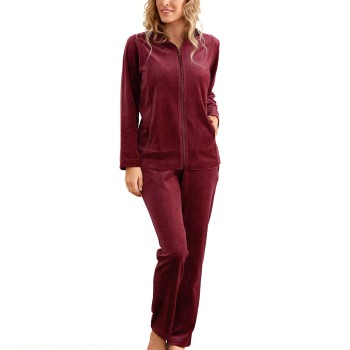 Damella Velour Plain Suit Mørkrørd Large Dame