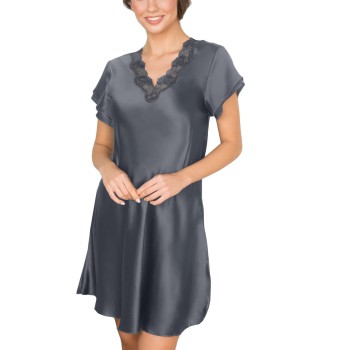 Lady Avenue Pure Silk Nightgown With Lace Grafit silke Medium Dame