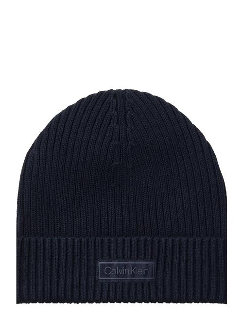 Patch Chunky Rib Cotton Beanie Calvin Klein Navy
