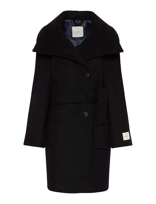 Funnel Neck Knee Length Wool Coa Calvin Klein Black