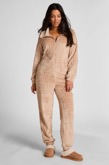 Hunkemöller Onesie-jumpsuit i kabel med lynlås Beige