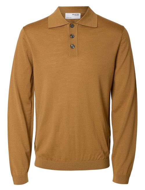 Slhtray Ls Knit Merino Sc Polo Ex Selected Beige