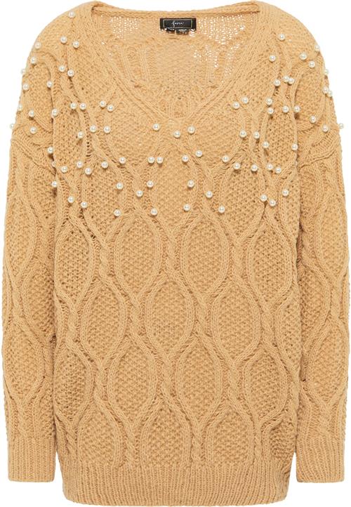 faina Pullover  lysebrun / perlehvid