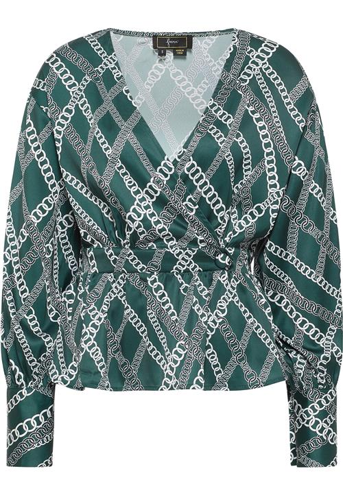 faina Bluse  smaragd / sort / hvid