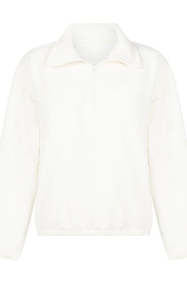 Hunkemöller Overdel med halv lynlås sporty fleece Hvid