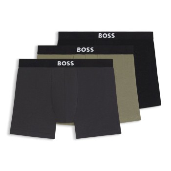 BOSS 3P ONE Boxer Brief Sort/Grøn bomuld Large Herre