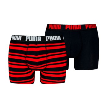 Puma 2P Heritage Stripe Boxer Sort/Rød bomuld Large Herre