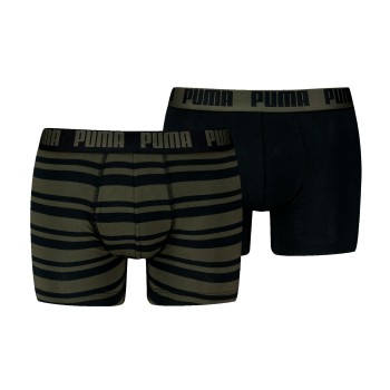 Puma 2P Heritage Stripe Boxer Sort/Grøn bomuld Medium Herre