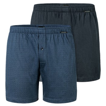 Schiesser 2P Long Boxershorts Blå/Blå bomuld Large Herre