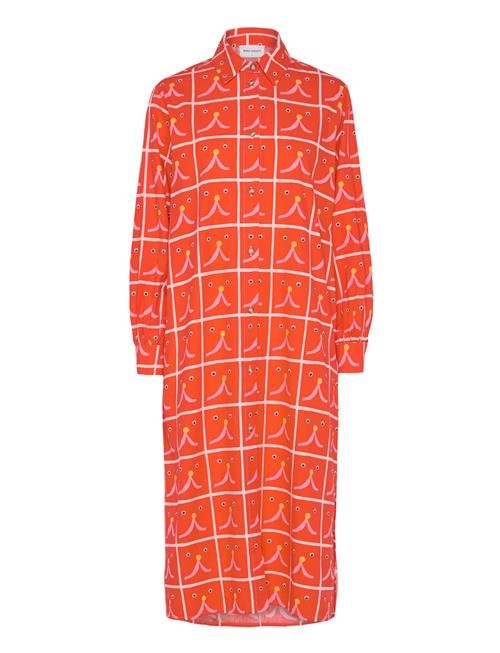 Abstract Cat Smile Printed Shirt Dress Bobo Choses Orange