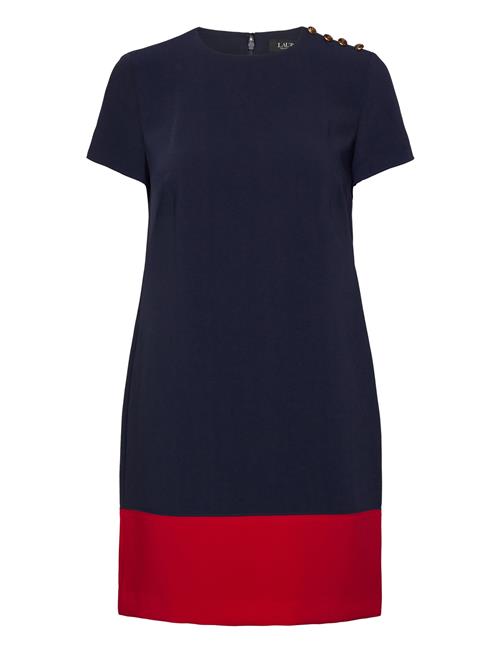 Two-T Button-Trim Crepe Shift Dress Lauren Ralph Lauren Navy