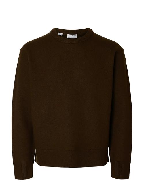 Slharne Ls Knit Relaxed Wool Crew Neck Selected Brown
