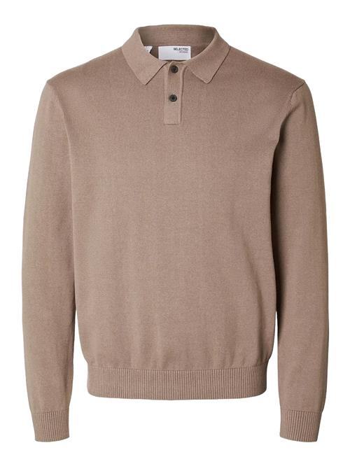 Slhreg-Kris Knit Ls Polo Selected Beige