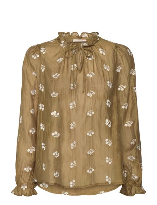 Blouse From Freequent In A Light Material With Allover Floral Embroidery. In Add FREE/QUENT Brown