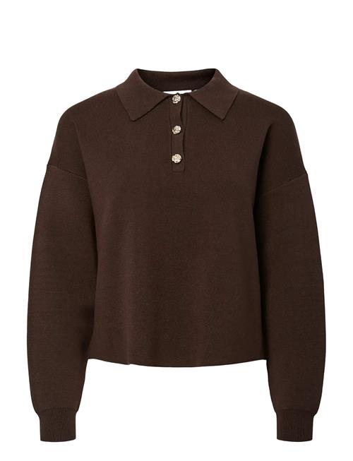 Pcjassy Ls Short Polo Knit D2D Pieces Brown