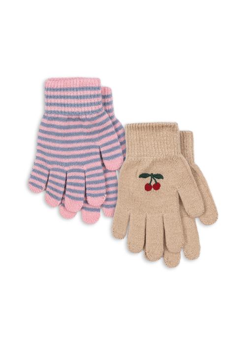 Konges Sløjd Filla 2-pak Fingerhandsker Cherry Stripe  2 Pack Filla Gloves Cherry Stripe 9-10 Y  Beige  9-10 år  kvinde