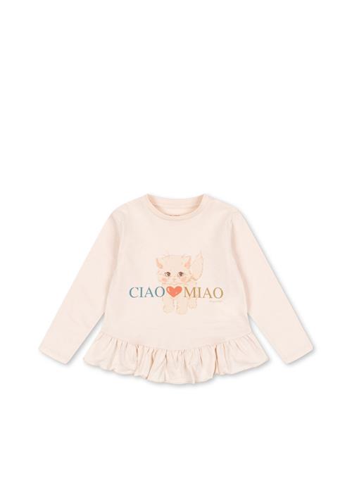 Konges Sløjd GOTS Kitty T-shirt Med Frynser Ciao Miao  Ciao Miao 5-6 Y  Creme  5-6 år  kvinde