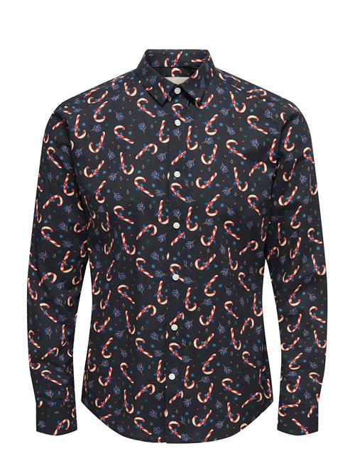 Onself Xmas Aop Slim Poplin Ls Shirt ONLY & SONS Black