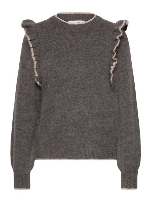 Slfalva Frills Ls Knit O-Neck Selected Grey
